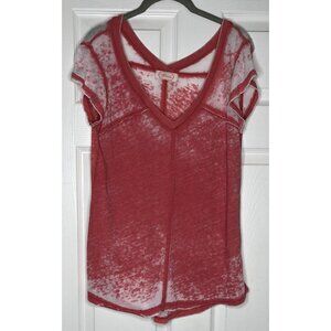 Blush Womens Small Distressed Short Sleeve V-Neck T Shirt